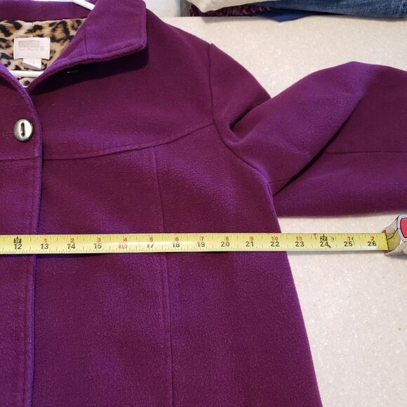 Chico's Coat Womens 2 Orchid Plum Purple Smooth Plush Swing Pea Leopard Print - Picture 7 of 8